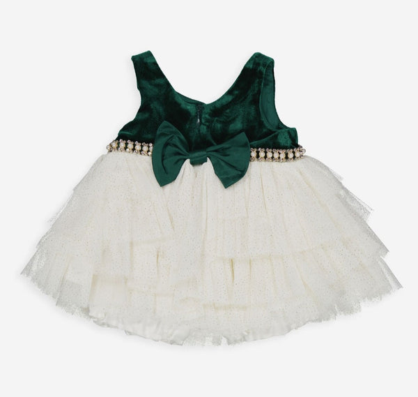 Green Velvet Tulle Tiered Party Dress 