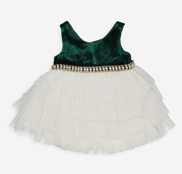 Green Velvet Tulle Tiered Party Dress 