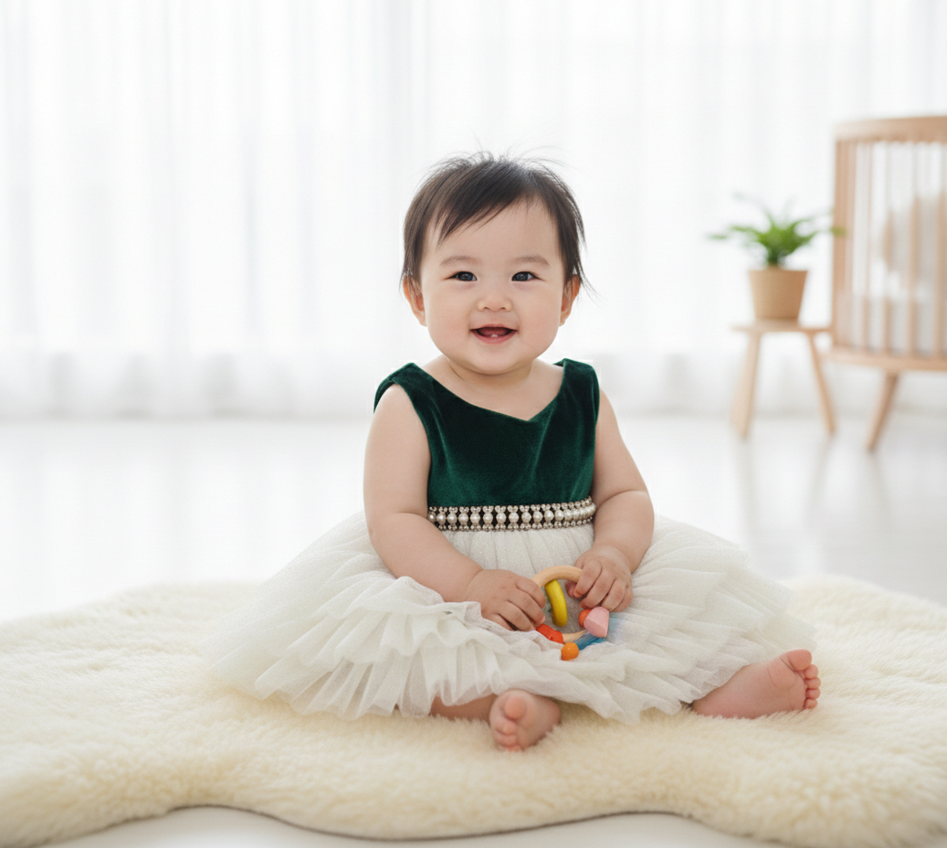 green velvet infant dress Green Velvet Tulle Tiered Party Dress