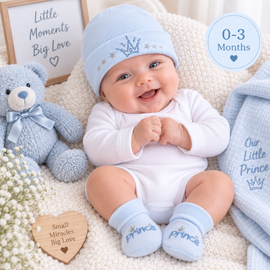 Blue Prince Hat & Bootee Set  (0-3 Months) 