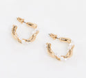 Gold Tone & White Twisted Pearl Hoop Earrings 