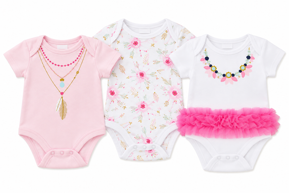 Pink 3 pack bodysuits (0- 9 Months) 