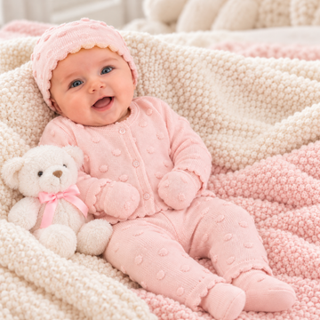 Baby Gift Girls Knitted  Outfit  In A Luxury Gift Box - Pink 