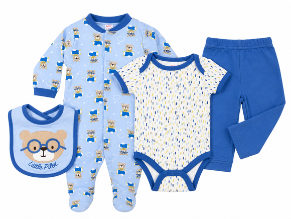 Blue 4 Piece Cotton Set  (0-9 Months) 