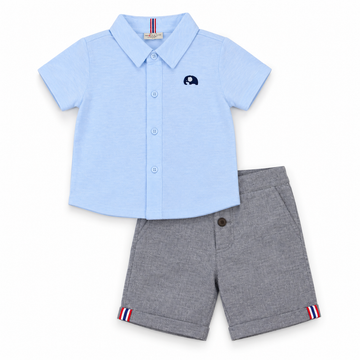 Solid Shirt and Chino Shorts Set (1-2 Years) 