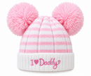 Pink Double I ♥ Daddy Pom Pom Striped Hat (0-6 Months) 