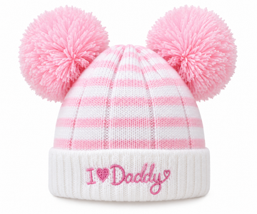 Pink Double I ♥ Daddy Pom Pom Striped Hat (0-6 Months) 