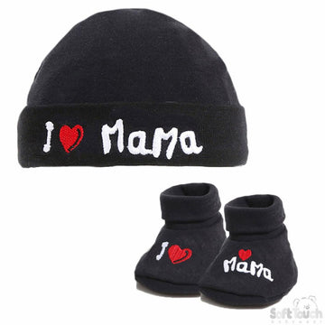 I ♥ Mama Hat and bootee set (NB-3 Months) 