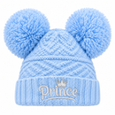 Blue Knitted Double Hat With Prince  Embroidery  (Newborn-6 Months) 