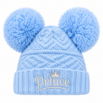Blue Knitted Double Hat With Prince  Embroidery  (Newborn-6 Months) 
