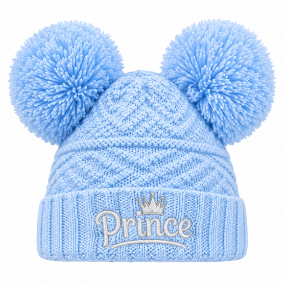 Blue Knitted Double Hat With Prince  Embroidery  (Newborn-6 Months) 