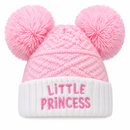 Baby Double Pink Pom Pom Knitted Hat With  Princess Embroidery (NB-6 Months) 