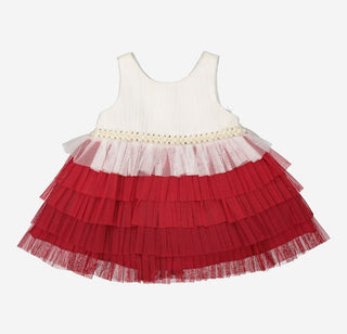 Red & Cream Pearl Detail Two-Piece Dress Set 