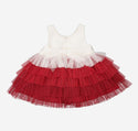 Red & Cream Pearl Detail Two-Piece Dress Set 