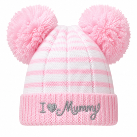 I ♥ Mummy Pom Pom Striped Hat (NB-6 Months) 