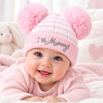I ♥ Mummy Pom Pom Striped Hat (NB-6 Months) 