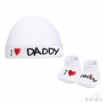 I ♥  Daddy Hat and Bootee set (NB-3 Months) 