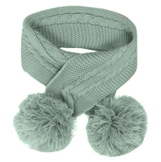 Sage Green Elegance Cable Knit Scarf With Pom Poms  (0-24 Months) 