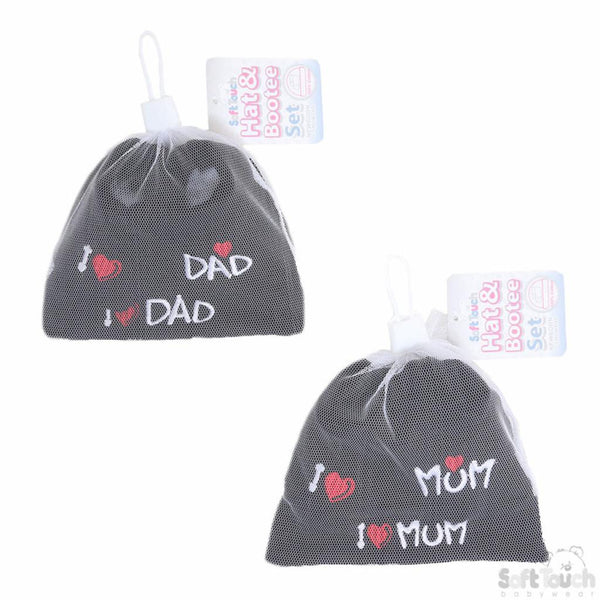 Dad/Mum Hat and Bootee Set (NB-3 Months) 