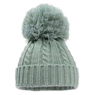 Sage Green Elegance Cable Knit Pom Pom Hat  (0-12 Months) 