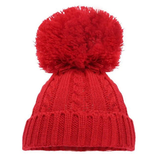 Sage Red Elegance Cable Knit  Pom Pom Hat  (0-12 Months) 