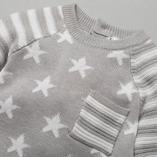 Grey Baby Unisex Stars Knitted 2 Piece Outfit (0-12 Months) 