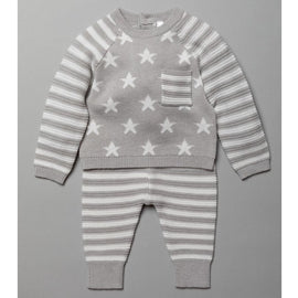 Grey Baby Unisex Stars Knitted 2 Piece Outfit (0-12 Months) 