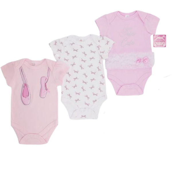 Pink 3 pack bodysuits (0- 9 Months) 