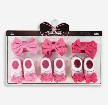 Six Pack Pink Tone Headwrap & Sock Set 