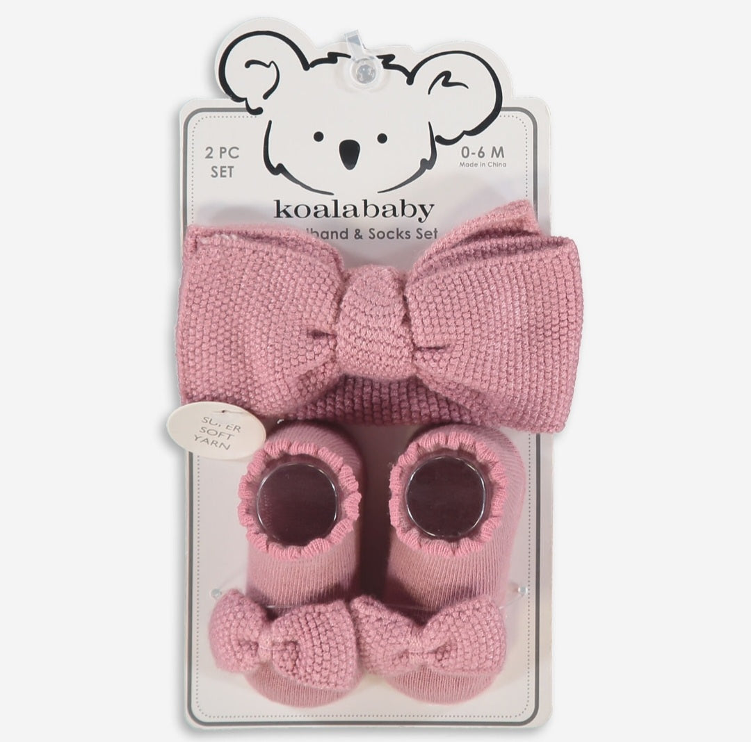 Two Piece Dark Pink Headband & Sock Set 