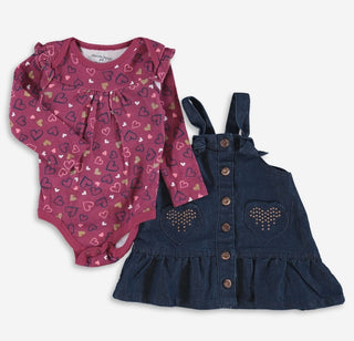 Pink & Navy Dress & Bodysuit Set 