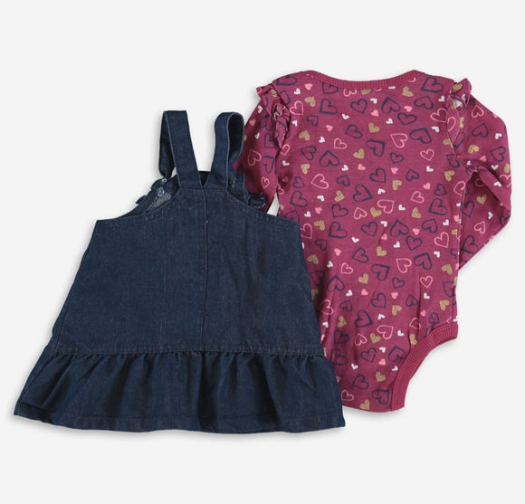 Pink & Navy Dress & Bodysuit Set 