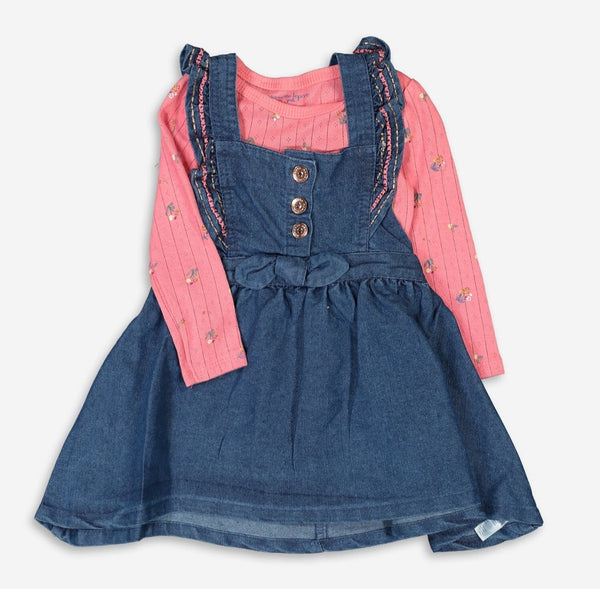 Pink Bodysuit & Blue Denim Dress Set 