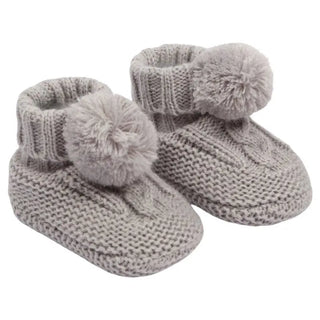 Grey  Cable Pom Pom Booties  (0-12 Months) 