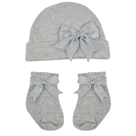 Grey Hat and Sock Set With Bow  (0-6 Months) 