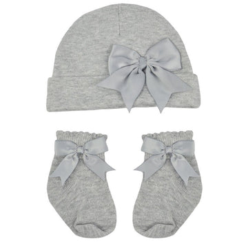 Grey Hat and Sock Set With Bow  (0-6 Months) 