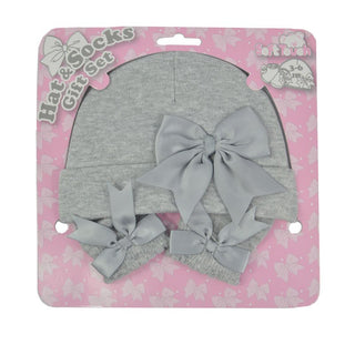 Grey Hat and Sock Set With Bow  (0-6 Months) 