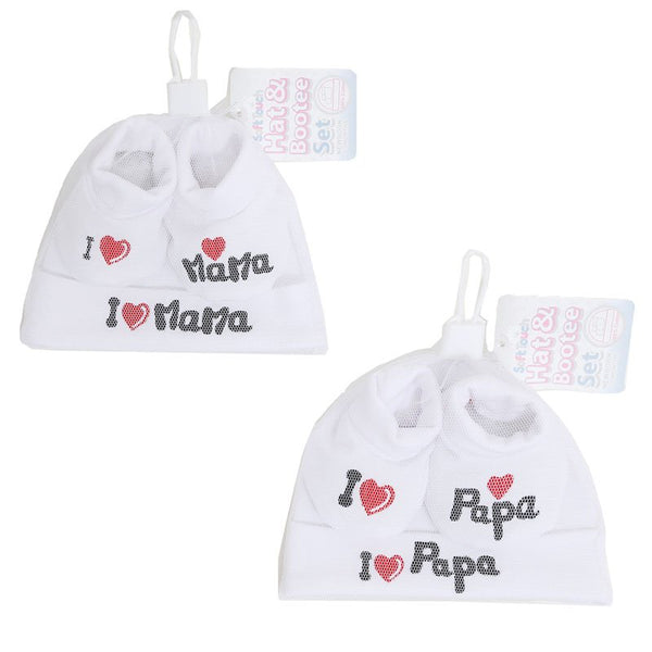 Papa /Mama Hat and Bootee set ( NB-3 Months) 