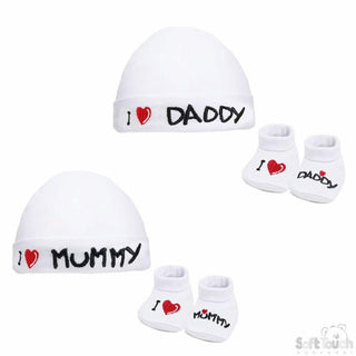 Mummy & Daddy Hat and Bootee set (NB-3 Months) 